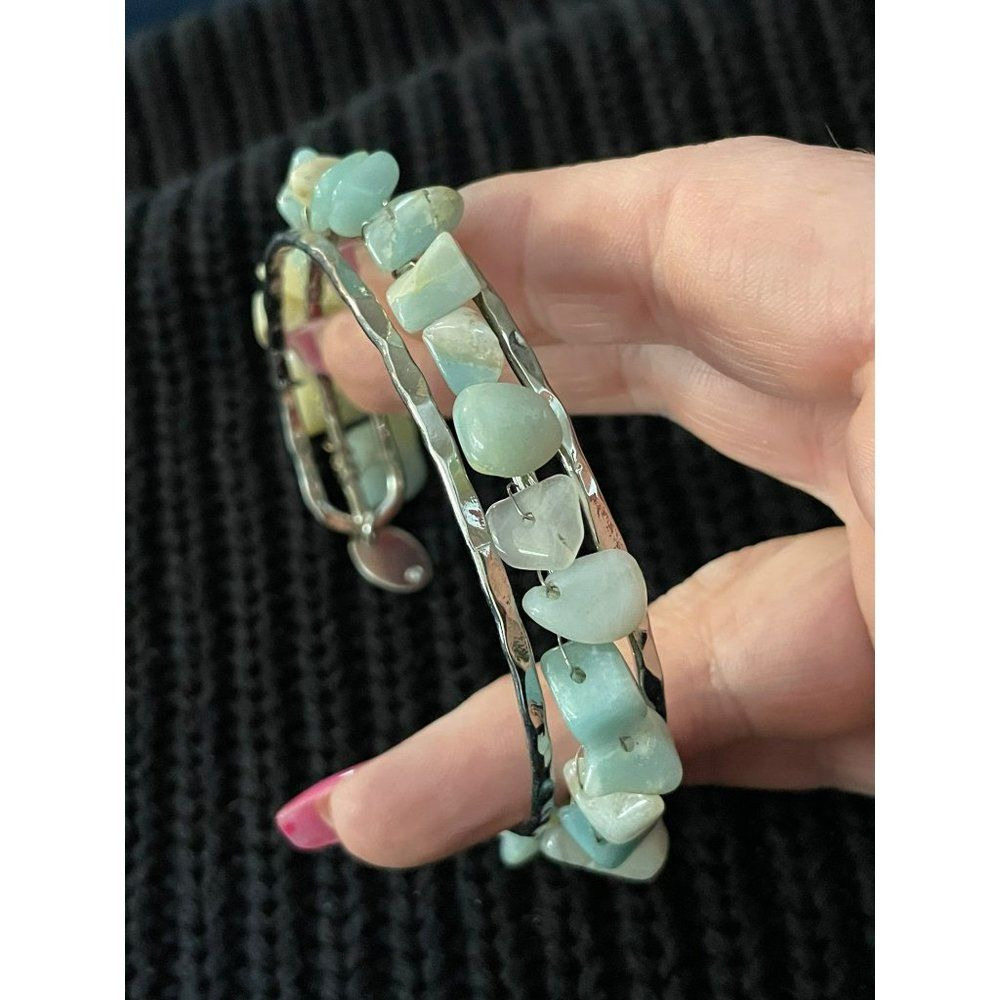 Time and Tru Blue Teal Beaded Half Slip on Bracelet Cuff‎